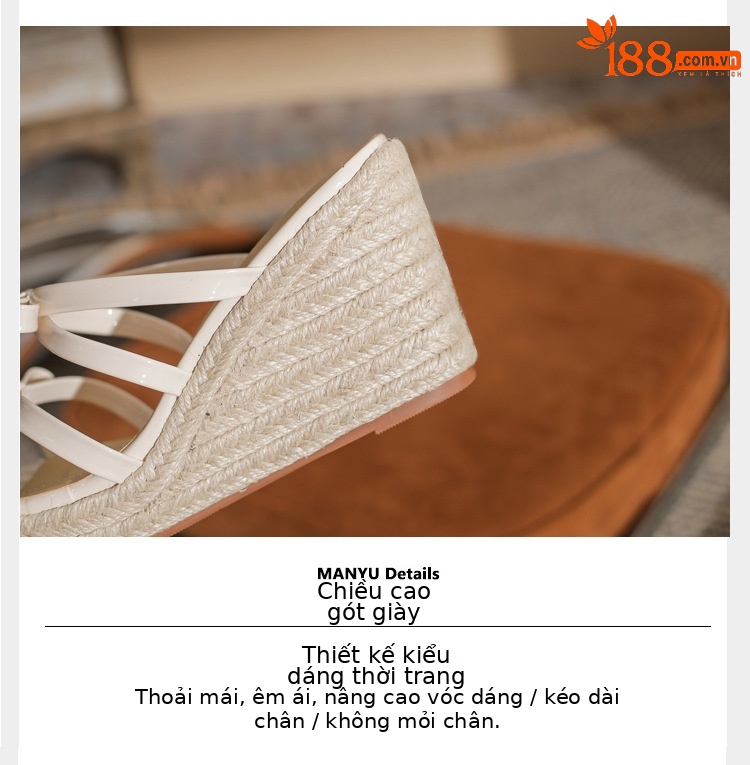 Sandal cao gót nữ hở mũi đế xuồng bện thừng gót 9 cm — màu trắng ngà chi tiết 5