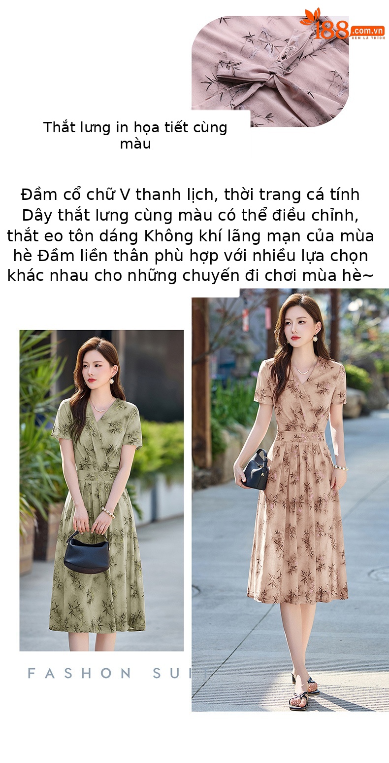 Đầm maxi nữ thắt eo dáng suông che bụng, dài qua gối, phong cách thanh lịch mùa hè 2026 — Màu hồng, xanh lá cây, màu mơ chi tiết 2