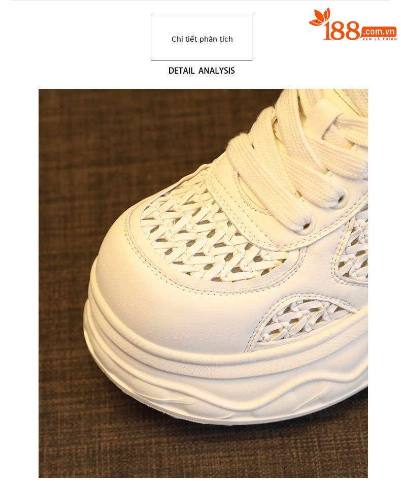 Giày sneaker nữ đế dày tăng chiều cao, thiết kế rỗng thoáng khí, phối trắng cơ bản — màu đen chi tiết 6
