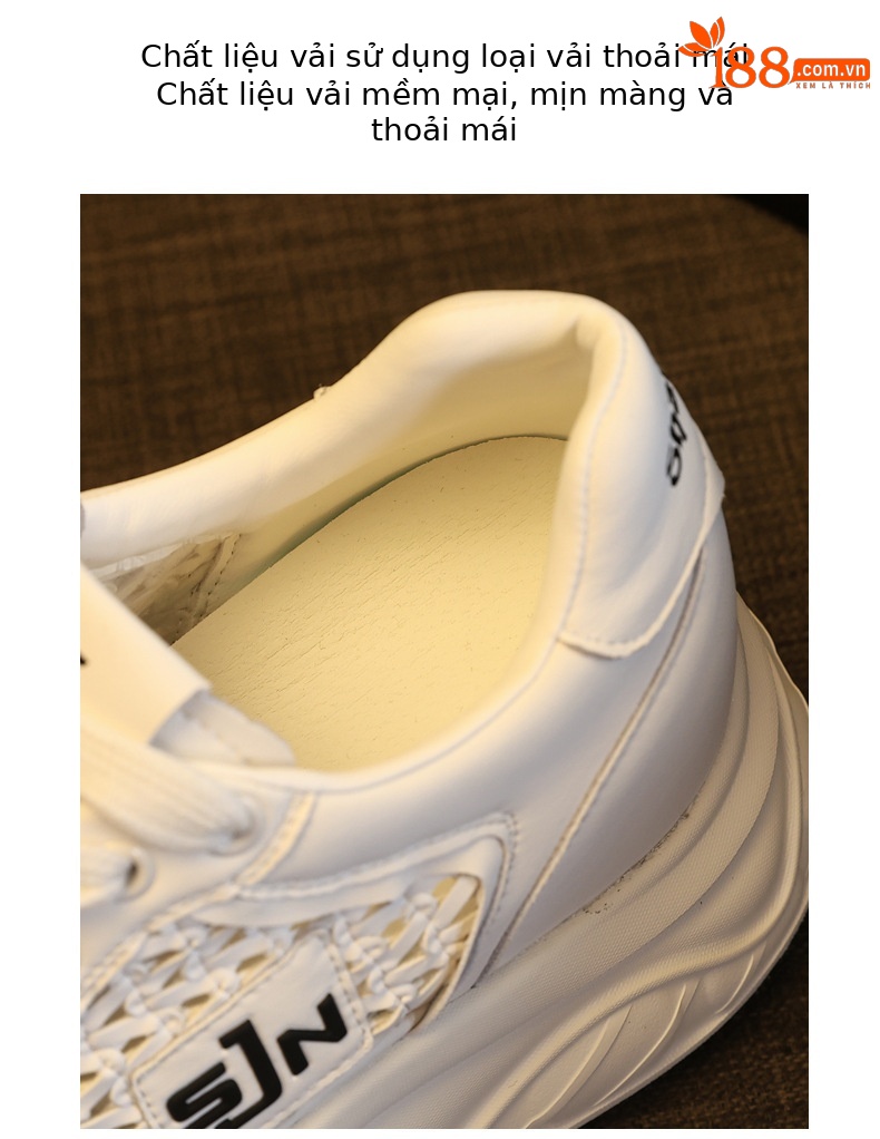 Giày sneaker nữ đế dày tăng chiều cao, thiết kế rỗng thoáng khí, phối trắng cơ bản — màu đen chi tiết 7