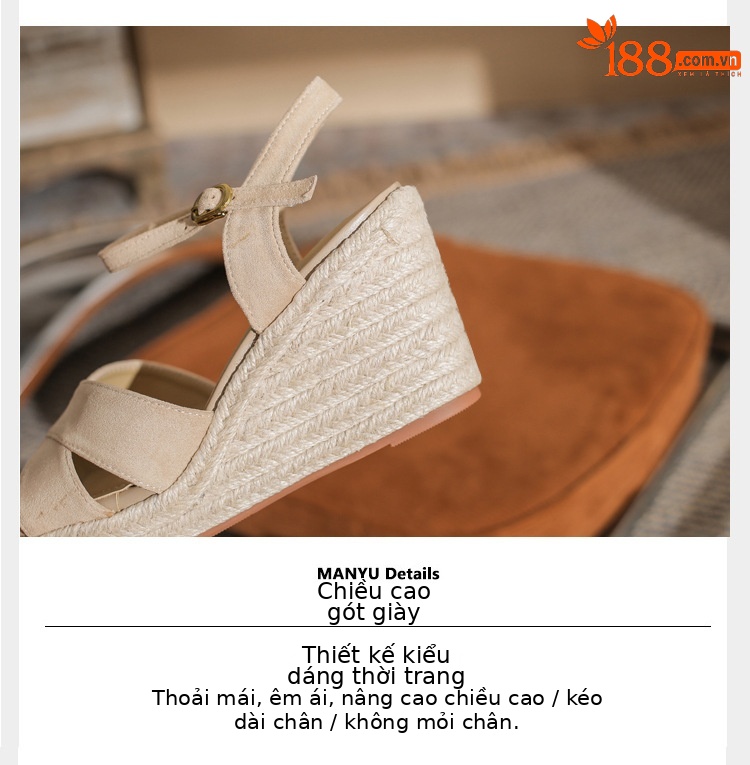 Sandal cao gót nữ hở mũi đế xuồng gót cao 9 cm, quai ngang đan dây thừng — Xanh lá cây nhạtcolor chi tiết 5