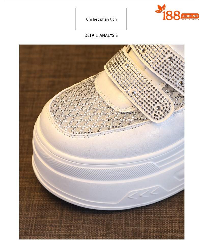 Giày sneaker nữ đế dày tăng chiều cao, phối rhinestone rỗng thoáng khí, form chunky — màu trắng chi tiết 5