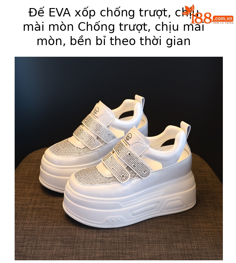 Giày sneaker nữ đế dày tăng chiều cao, phối rhinestone rỗng thoáng khí, form chunky — màu trắng chi tiết 8