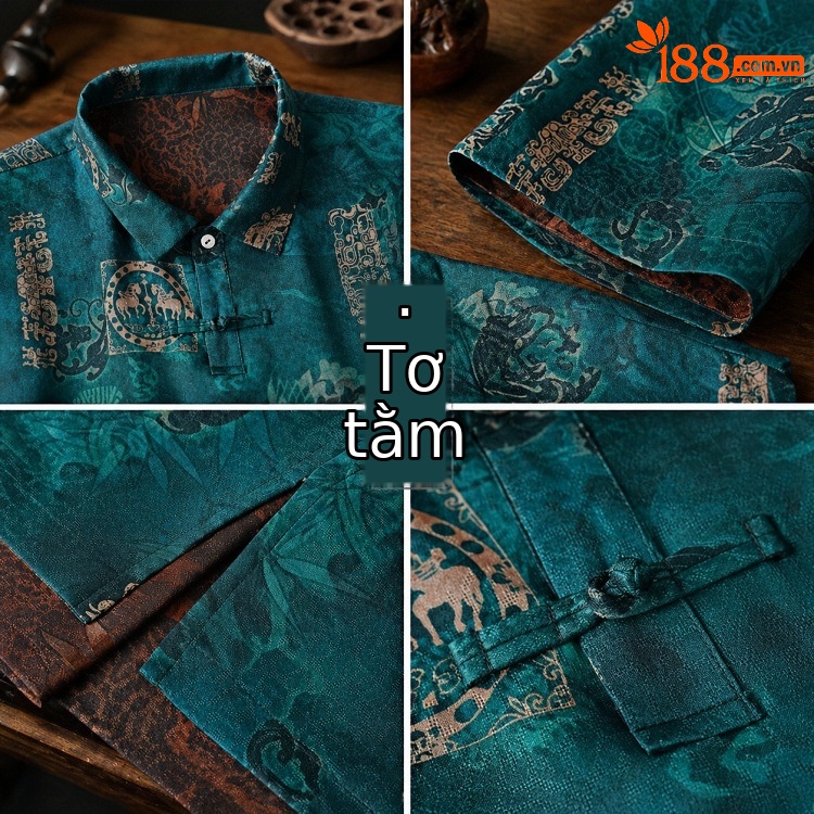 Áo polo nam tay ngắn lụa tơ tằm Mulberry Silk hai mặt cổ bẻ — Xanh da trời8898 chi tiết 6