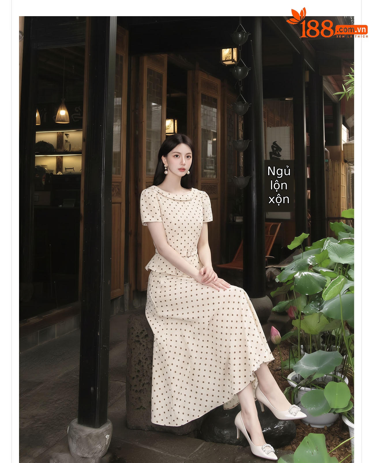 Bộ váy áo hai dây phối chân váy chấm bi phong cách Pháp, eo thon gọn — Trang chủ, bộ đồ, nửa váy chi tiết 4
