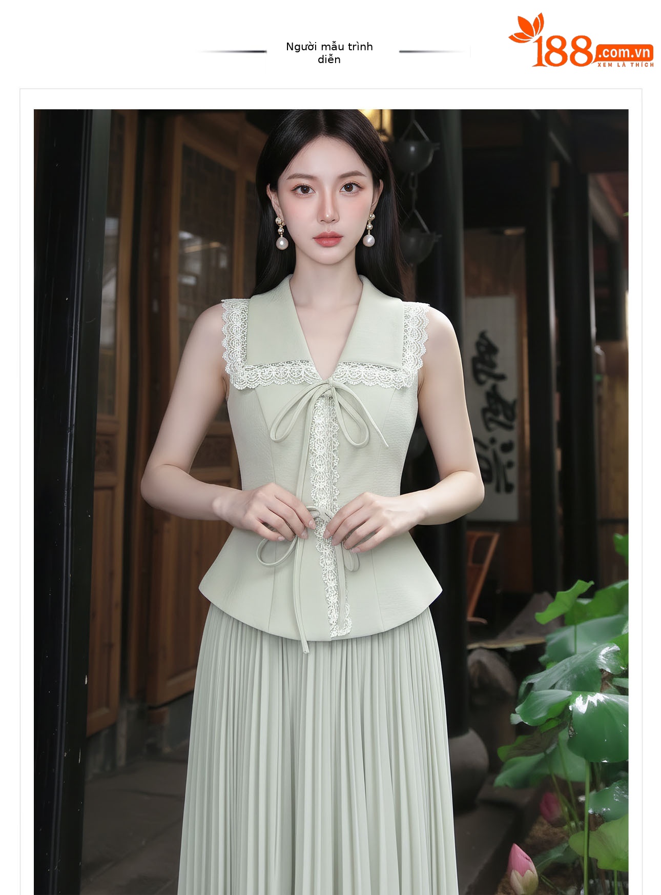 Set áo vest gile và chân váy ren phối ren thêu hoa, eo thon — bộ đồ, nửa váy, Trang chủ chi tiết 1