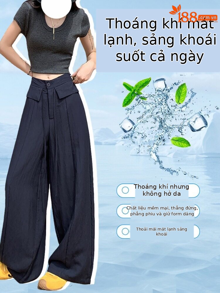 Quần tây nữ ống đứng cạp cao suông rủ chất liệu bông băng mát mẻ — Trắng Extended
