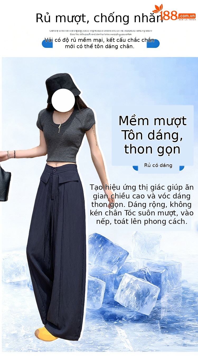 Quần tây nữ ống đứng cạp cao suông rủ chất liệu bông băng mát mẻ — Trắng Extended chi tiết 8
