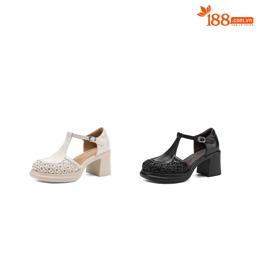 Sandal cao gót nữ mũi nhọn quai chữ T đế dày gót 7 cm — đen chi tiết 5