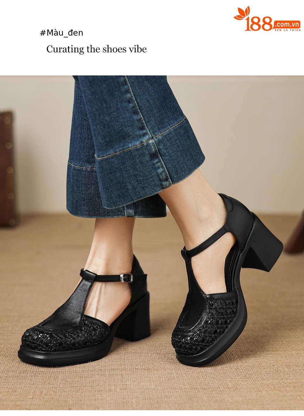 Sandal cao gót nữ mũi nhọn quai chữ T đế dày gót 7 cm — đen chi tiết 10
