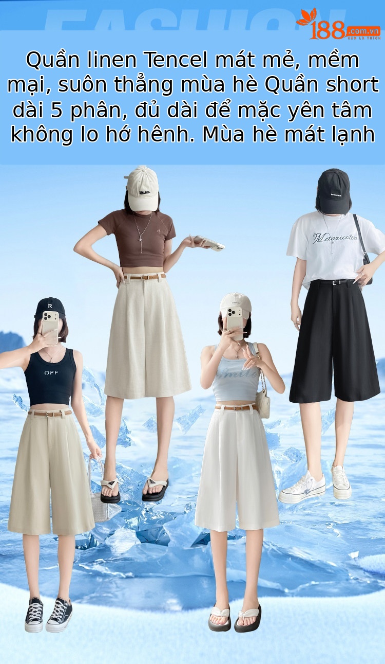 Quần culottes nữ ống rộng eo cao chất liệu lụa lanh mỏng nhẹ — Màu kaki 5 điểm chi tiết 1