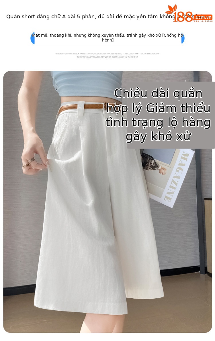 Quần culottes nữ ống rộng eo cao chất liệu lụa lanh mỏng nhẹ — Màu kaki 5 điểm chi tiết 17