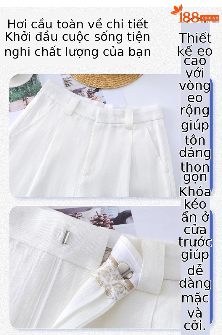 Quần culottes nữ ống rộng eo cao chất liệu lụa lanh mỏng nhẹ — Màu kaki 5 điểm chi tiết 33