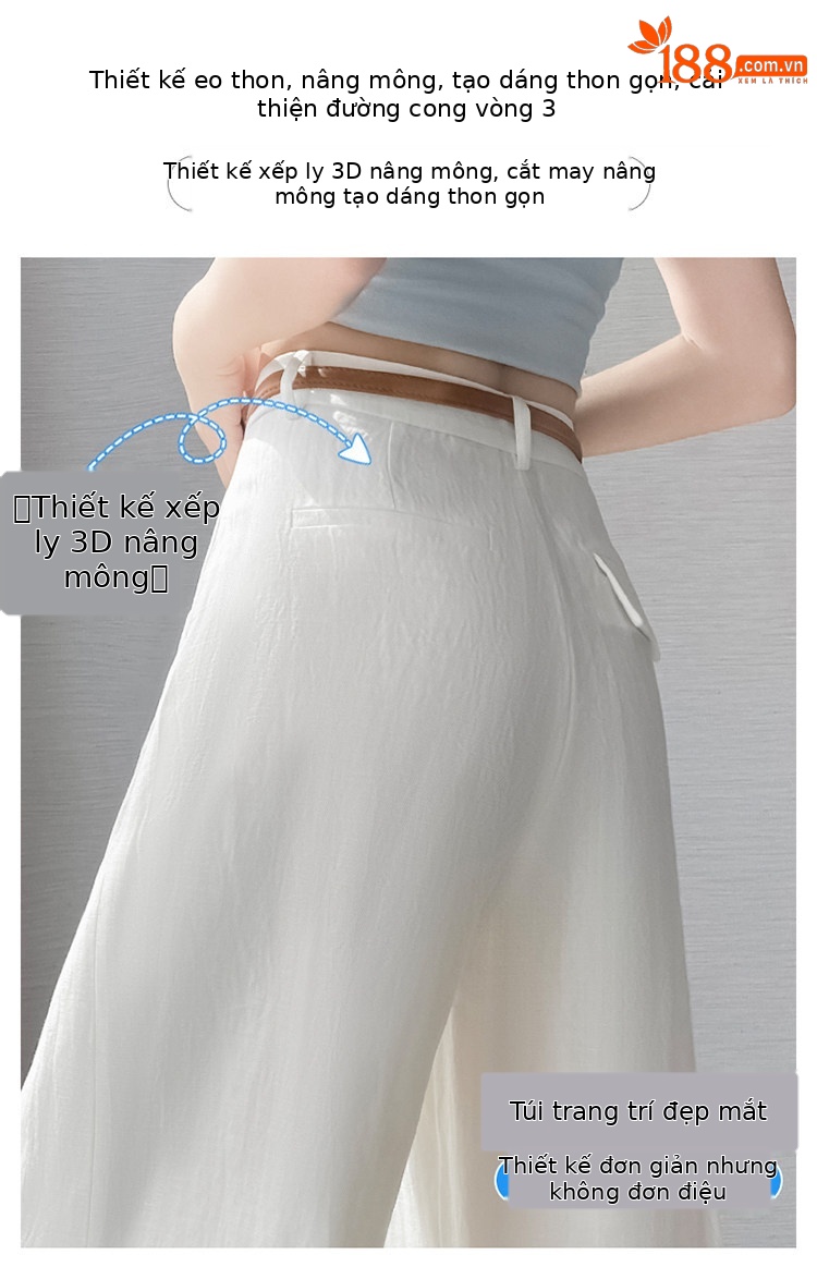Quần culottes nữ ống rộng eo cao chất liệu lụa lanh mỏng nhẹ — Màu kaki 5 điểm chi tiết 18