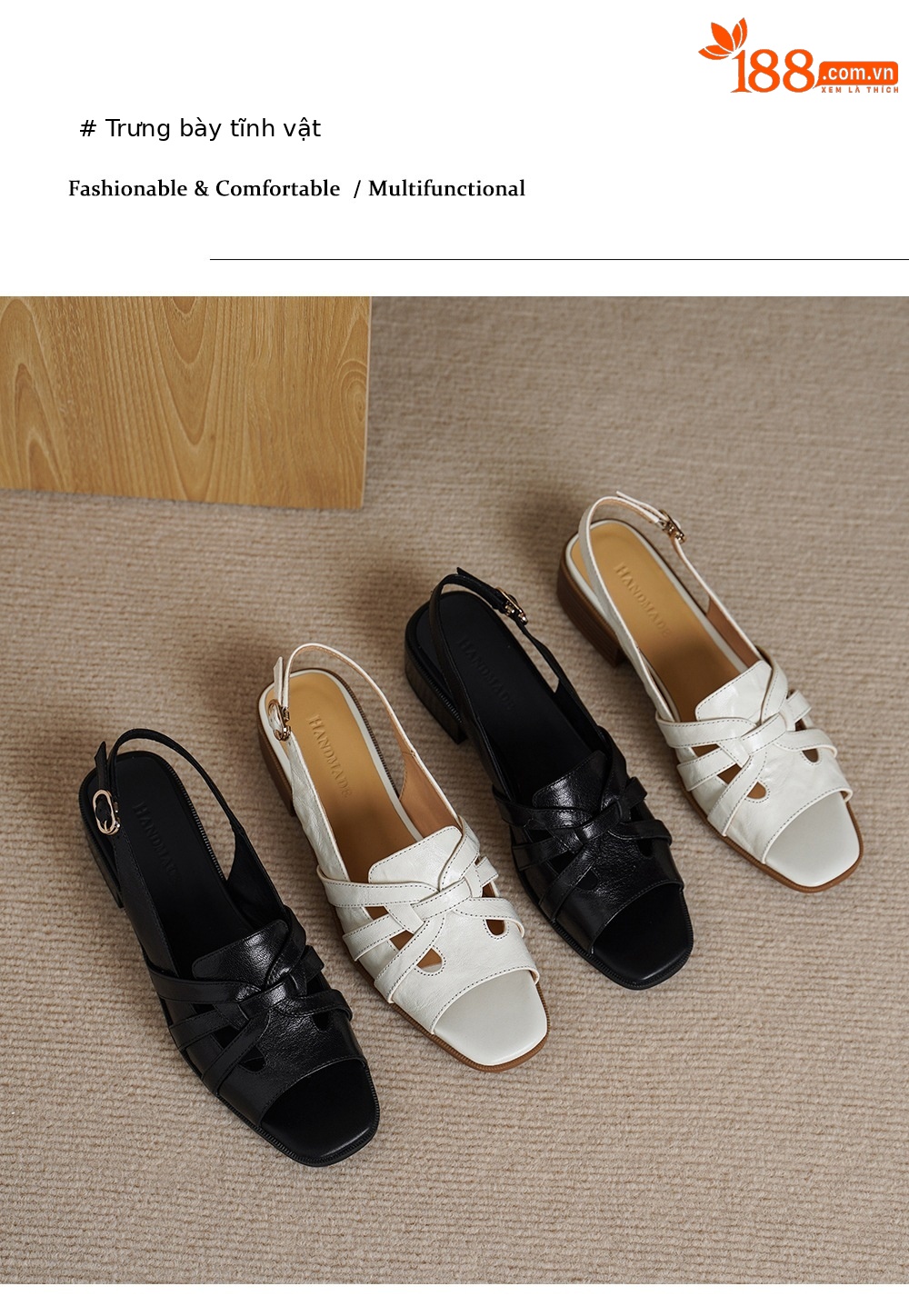 Sandal nữ hở mũi da cừu gót thô phong cách La Mã quai chữ T — đen chi tiết 11
