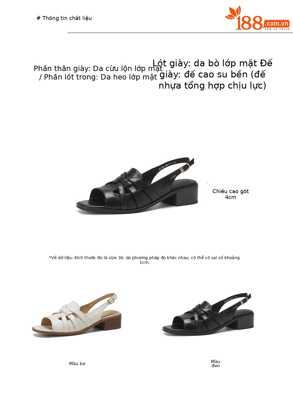 Sandal nữ hở mũi da cừu gót thô phong cách La Mã quai chữ T — đen chi tiết 2