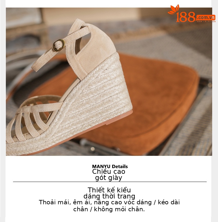 Sandal cao gót nữ hở mũi đế xuồng bọc dây thừng gót 9 cm — màu đen chi tiết 5