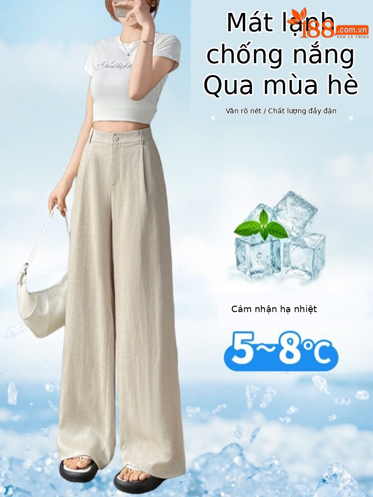 Quần culottes nữ ống rộng cạp cao vải linen phối sợi tencel, dáng suông dài chấm đất, phong cách Hàn Quốc mùa hè — Trắng Extended
