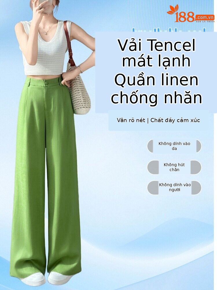 Quần culottes nữ ống rộng cạp cao vải linen phối sợi tencel, dáng suông dài chấm đất, phong cách Hàn Quốc mùa hè — Trắng Extended
