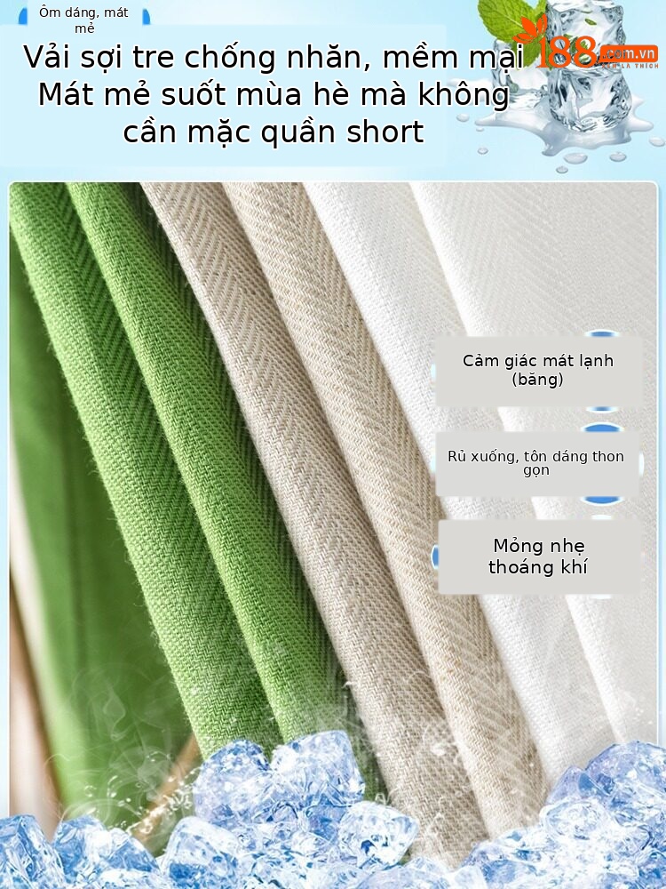 Quần culottes nữ ống rộng cạp cao vải linen phối sợi tencel, dáng suông dài chấm đất, phong cách Hàn Quốc mùa hè — Trắng Extended