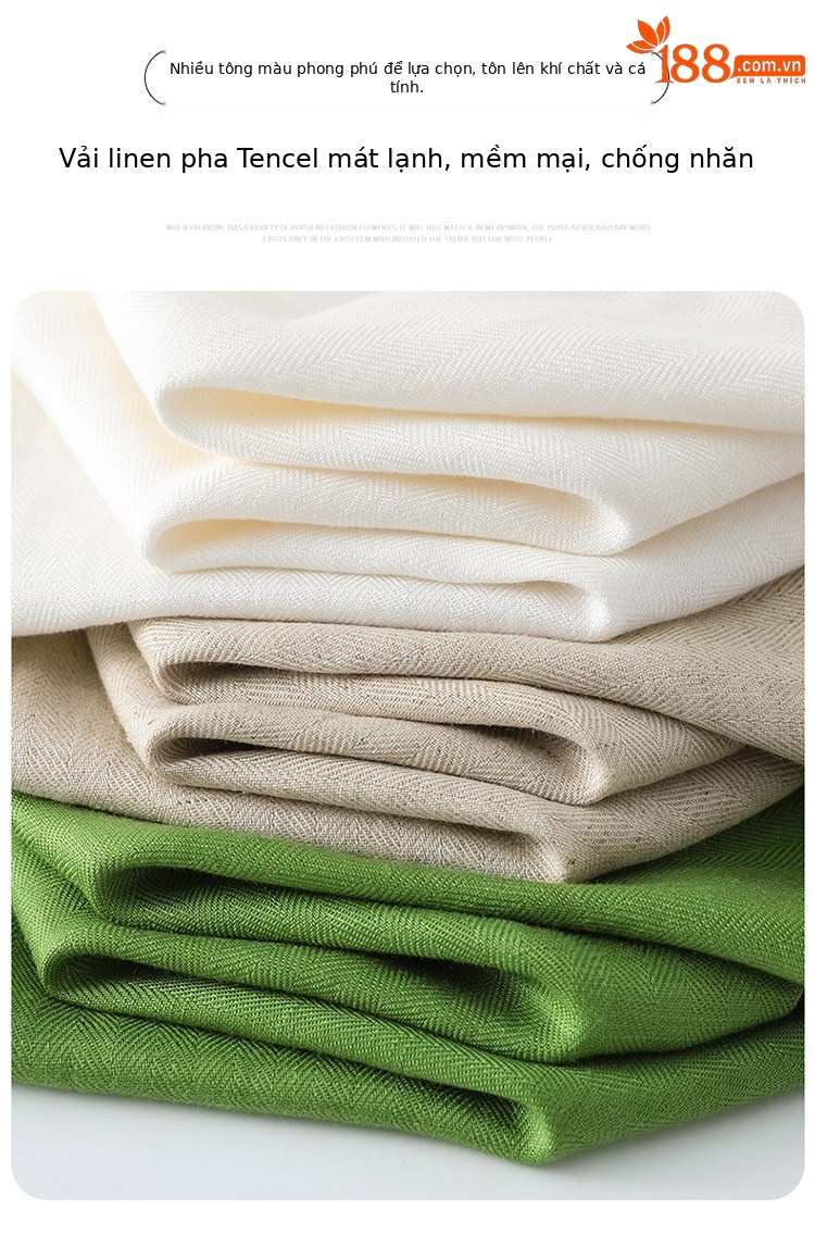 Quần culottes nữ ống rộng cạp cao vải linen phối sợi tencel, dáng suông dài chấm đất, phong cách Hàn Quốc mùa hè — Trắng Extended chi tiết 15