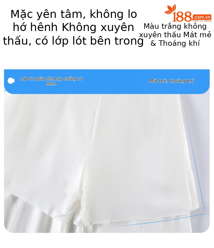 Quần culottes nữ ống rộng cạp cao vải linen phối sợi tencel, dáng suông dài chấm đất, phong cách Hàn Quốc mùa hè — Trắng Extended chi tiết 27
