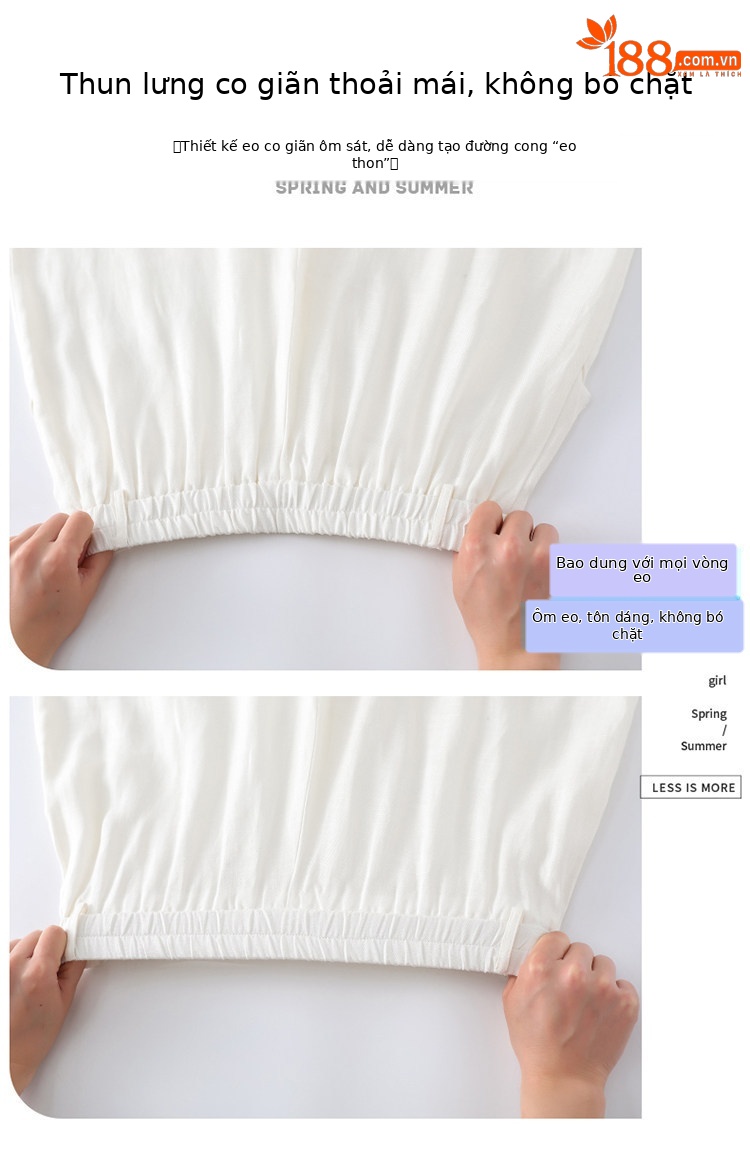 Quần culottes nữ ống rộng cạp cao vải linen phối sợi tencel, dáng suông dài chấm đất, phong cách Hàn Quốc mùa hè — Trắng Extended chi tiết 33