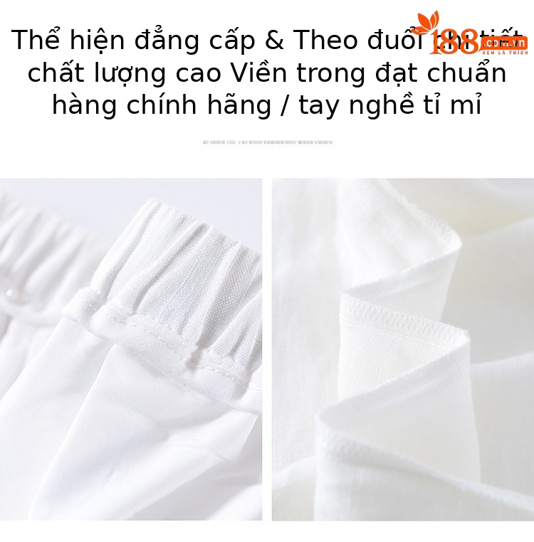 Quần culottes nữ ống rộng cạp cao vải linen phối sợi tencel, dáng suông dài chấm đất, phong cách Hàn Quốc mùa hè — Trắng Extended chi tiết 34