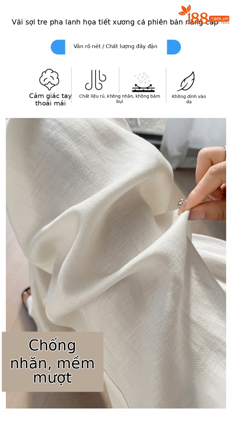 Quần culottes nữ ống rộng cạp cao vải linen phối sợi tencel, dáng suông dài chấm đất, phong cách Hàn Quốc mùa hè — Trắng Extended chi tiết 4
