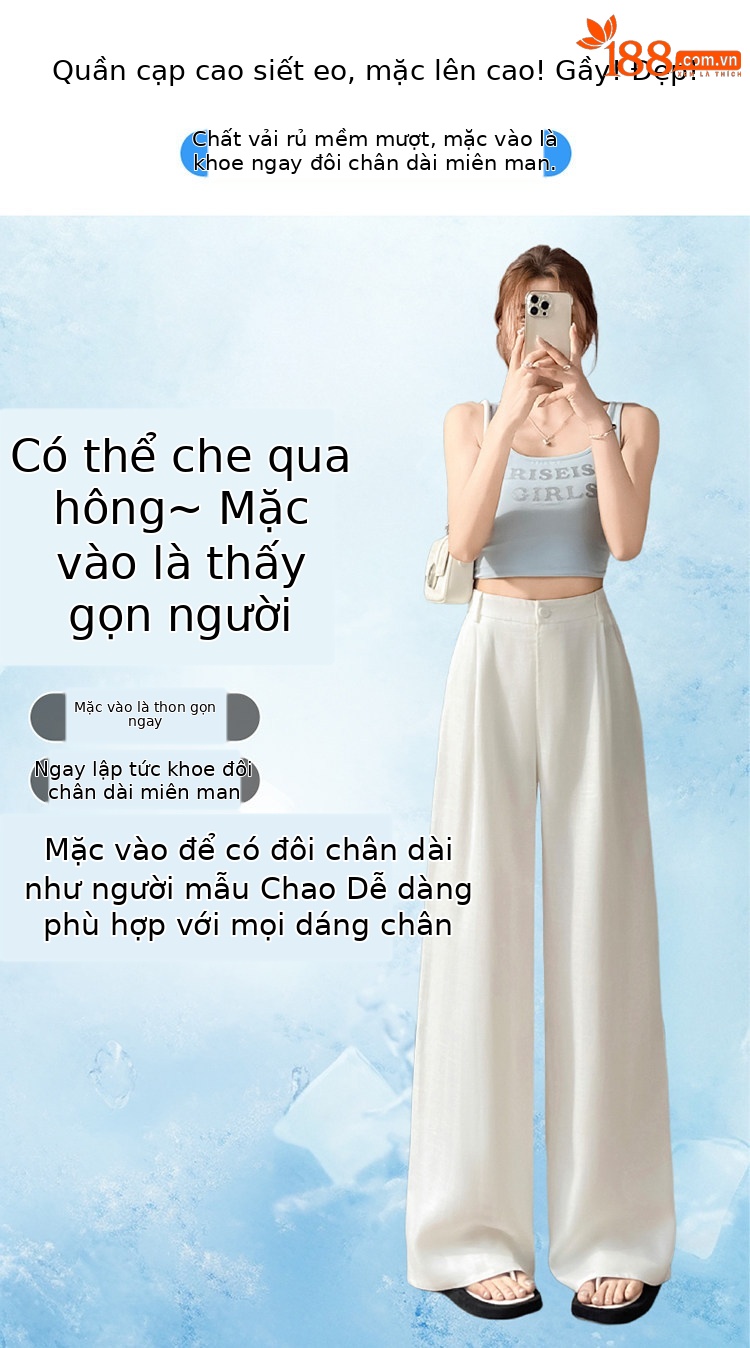 Quần culottes nữ ống rộng cạp cao vải linen phối sợi tencel, dáng suông dài chấm đất, phong cách Hàn Quốc mùa hè — Trắng Extended chi tiết 7