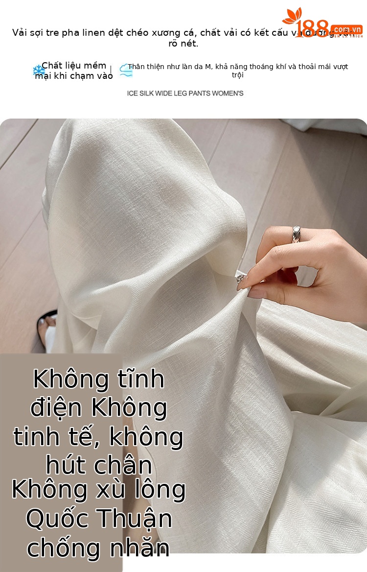 Quần culottes nữ ống rộng cạp cao vải linen phối sợi tencel, dáng suông dài chấm đất, phong cách Hàn Quốc mùa hè — Trắng Extended chi tiết 20