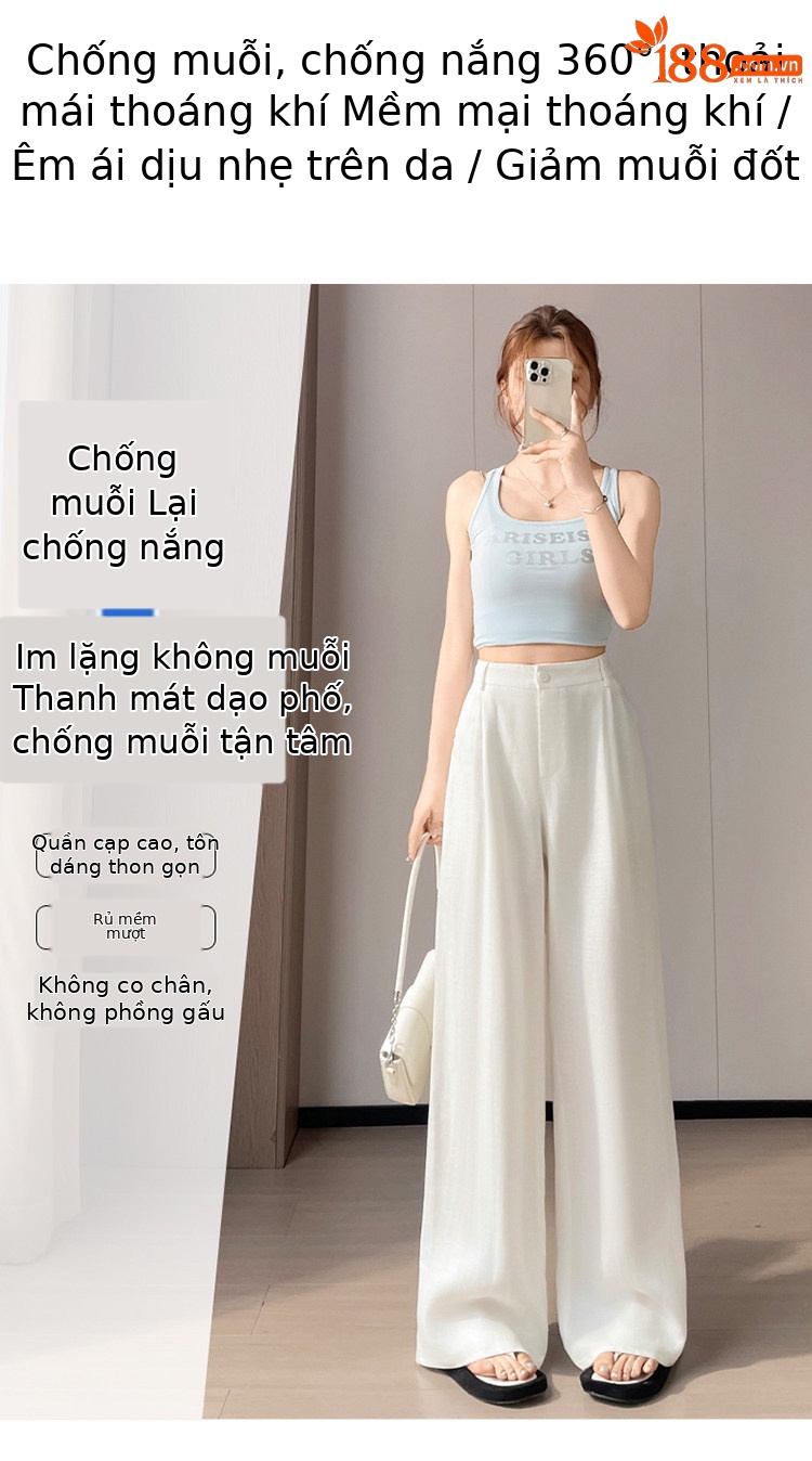Quần culottes nữ ống rộng cạp cao vải linen phối sợi tencel, dáng suông dài chấm đất, phong cách Hàn Quốc mùa hè — Trắng Extended chi tiết 21