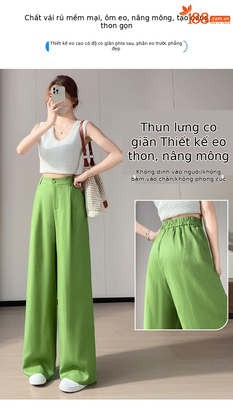 Quần culottes nữ ống rộng cạp cao vải linen phối sợi tencel, dáng suông dài chấm đất, phong cách Hàn Quốc mùa hè — Trắng Extended chi tiết 26