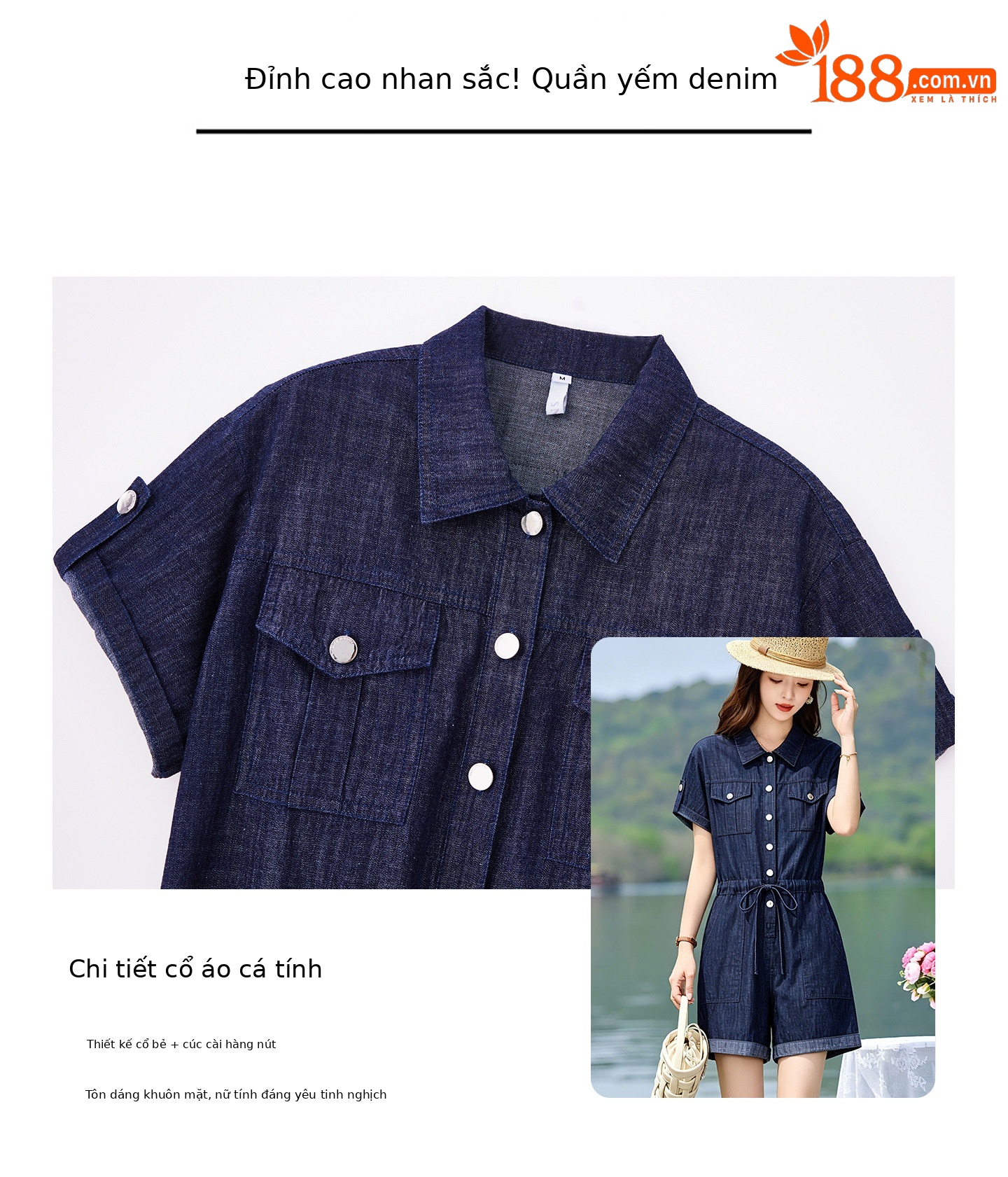 Jumpsuit nữ dài tay denim mỏng mùa hè thiết kế cao cấp trẻ trung E833 — Màu ảnh chi tiết 5