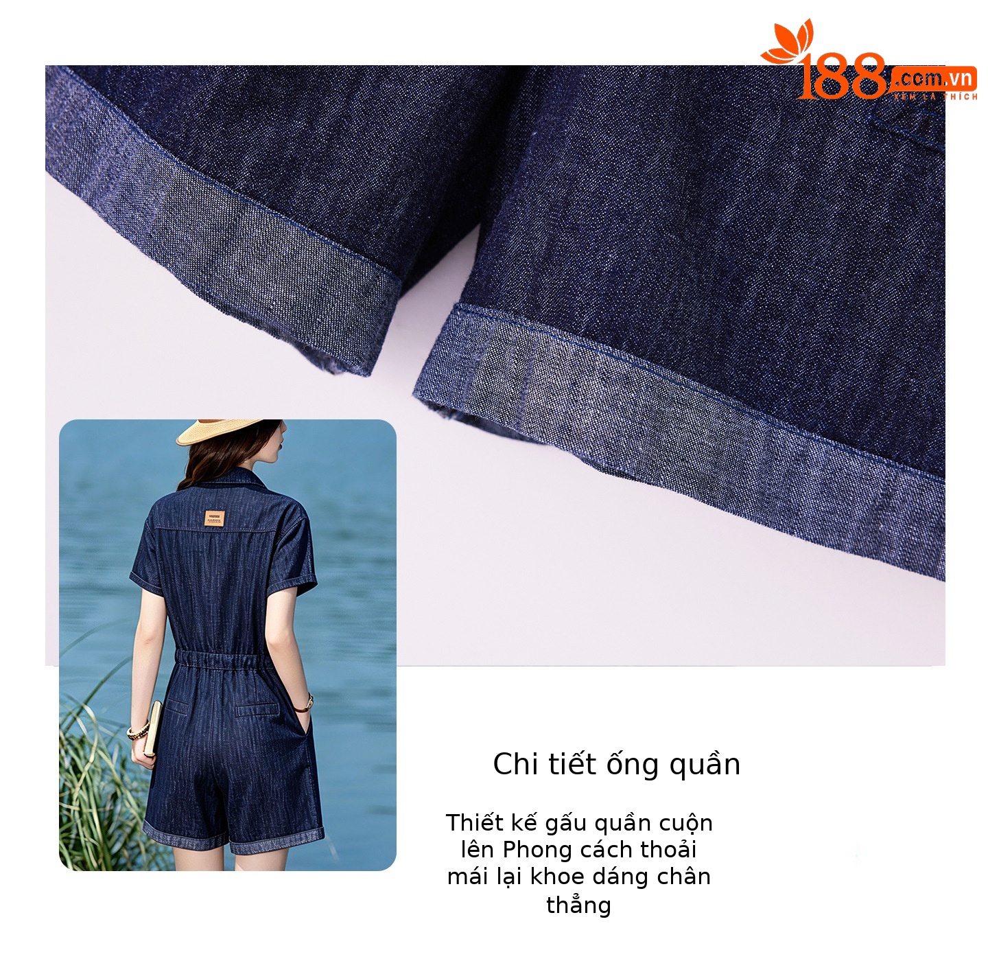 Jumpsuit nữ dài tay denim mỏng mùa hè thiết kế cao cấp trẻ trung E833 — Màu ảnh chi tiết 6