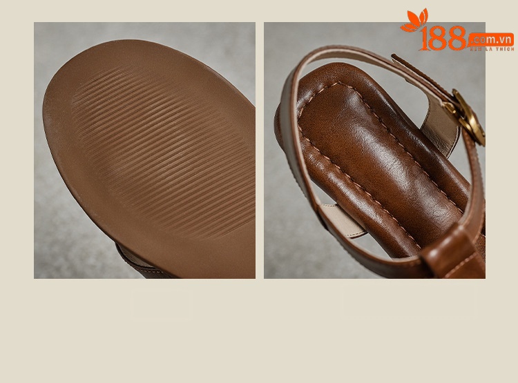 Sandal nữ cao gót quai T dệt kiểu La Mã cổ điển — màu nâu chi tiết 11