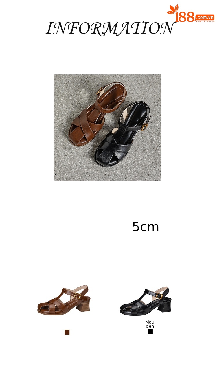 Sandal nữ cao gót quai T dệt kiểu La Mã cổ điển — màu nâu chi tiết 3