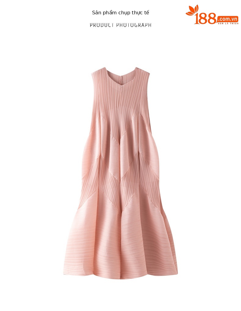 Đầm maxi nữ phong cách Pháp cổ V không tay, thiết kế xếp ly đen, form ôm nhẹ tôn dáng — màu đen chi tiết 6