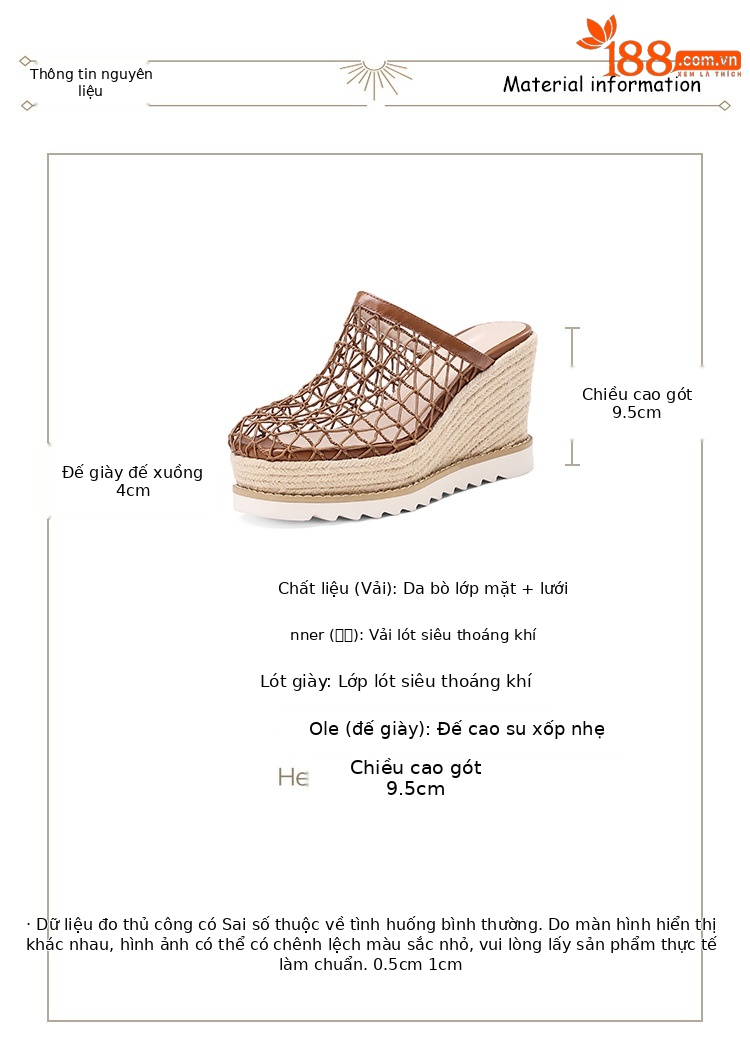 Dép sandal nữ bít mũi đế xuồng cao gót 9 cm phong cách biển — màu nâu, màu đen, màu mơ chi tiết 2