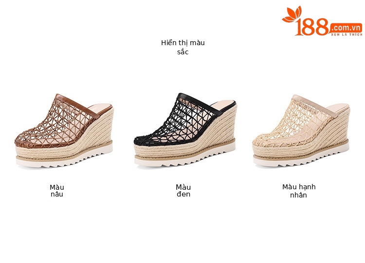 Dép sandal nữ bít mũi đế xuồng cao gót 9 cm phong cách biển — màu nâu, màu đen, màu mơ chi tiết 3
