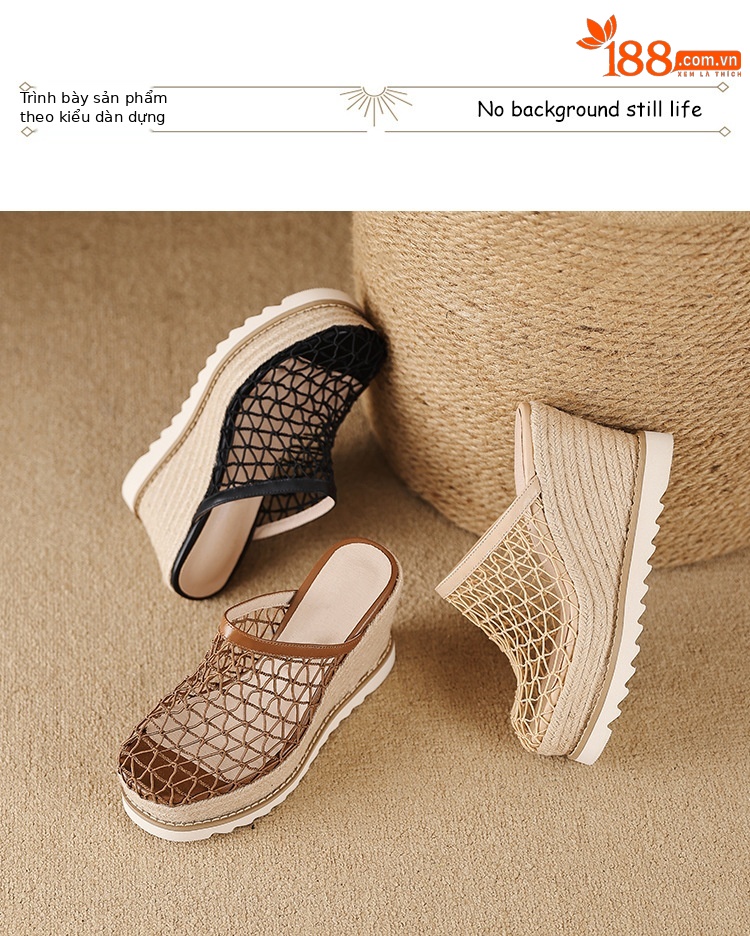 Dép sandal nữ bít mũi đế xuồng cao gót 9 cm phong cách biển — màu nâu, màu đen, màu mơ chi tiết 19