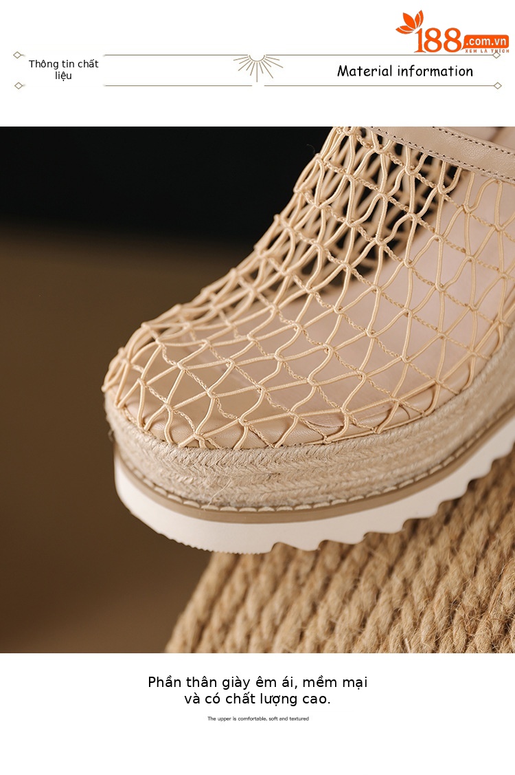 Dép sandal nữ bít mũi đế xuồng cao gót 9 cm phong cách biển — màu nâu, màu đen, màu mơ chi tiết 23