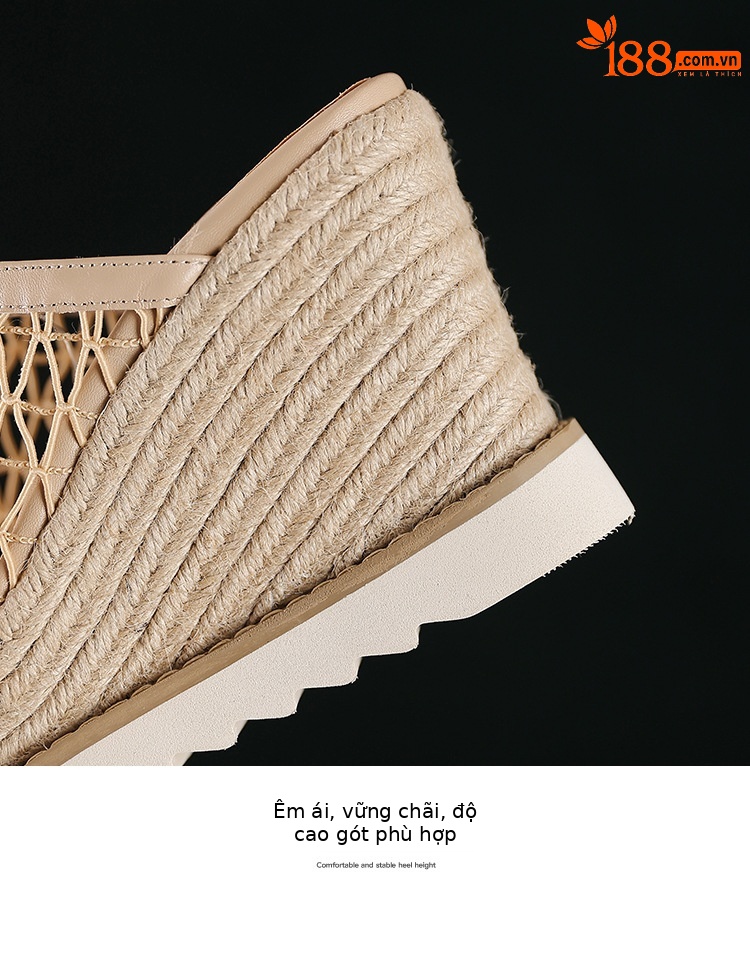 Dép sandal nữ bít mũi đế xuồng cao gót 9 cm phong cách biển — màu nâu, màu đen, màu mơ chi tiết 24