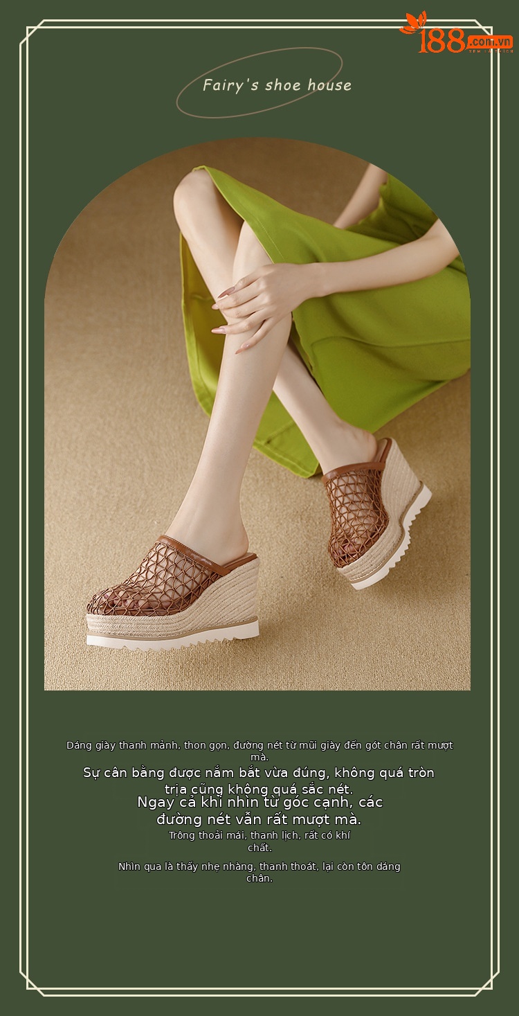 Dép sandal nữ bít mũi đế xuồng cao gót 9 cm phong cách biển — màu nâu, màu đen, màu mơ chi tiết 1