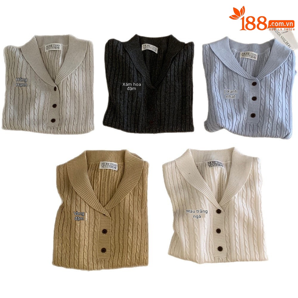 Áo polo nữ cổ bẻ tay ngắn phong cách cổ điển, chất liệu cotton pha sợi, form suông thoải mái — Xám Apricot, trắng ngà, xanh nhạt, Xám hoa sâu