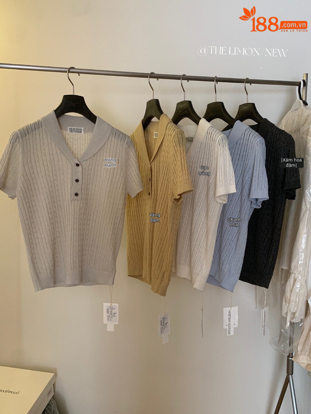 Áo polo nữ cổ bẻ tay ngắn phong cách cổ điển, chất liệu cotton pha sợi, form suông thoải mái — Xám Apricot, trắng ngà, xanh nhạt, Xám hoa sâu chi tiết 12
