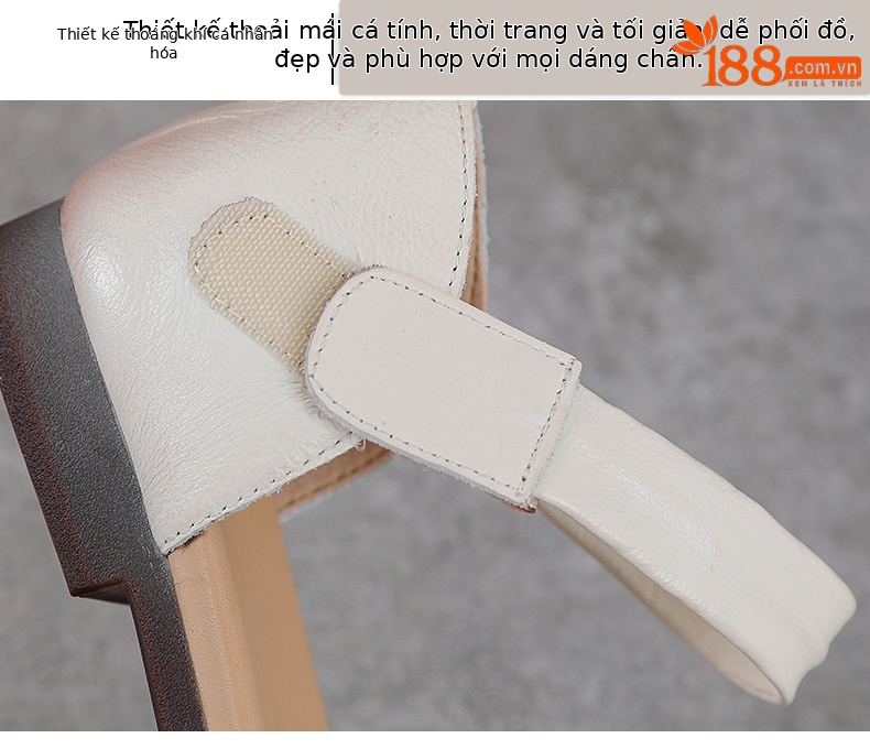 Sandal nữ da bò thật phong cách cổ điển, đế bệt thủ công, mũi nhăn — màu be chi tiết 5