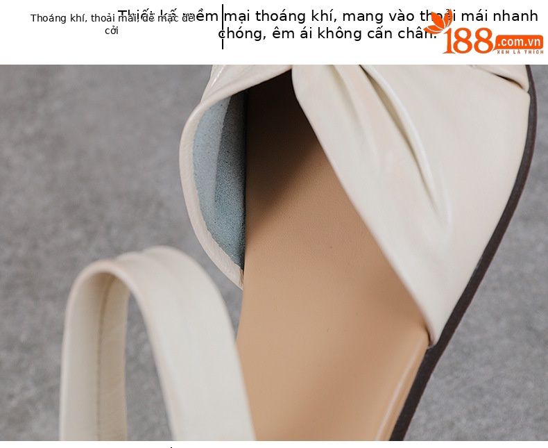 Sandal nữ da bò thật phong cách cổ điển, đế bệt thủ công, mũi nhăn — màu be chi tiết 6