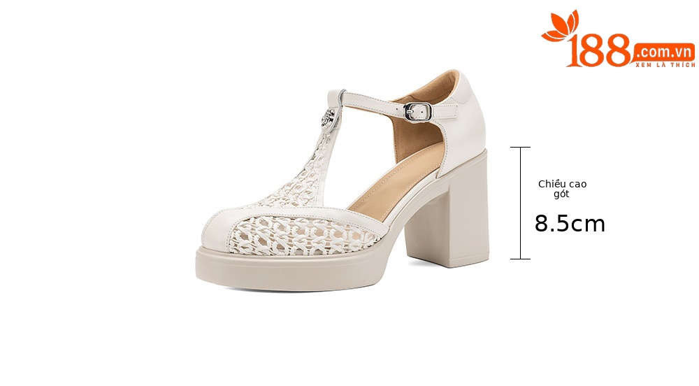 Sandal cao gót nữ mũi nhọn quai chữ T đế dày gót 8.5 cm phong cách vintage — đen chi tiết 5