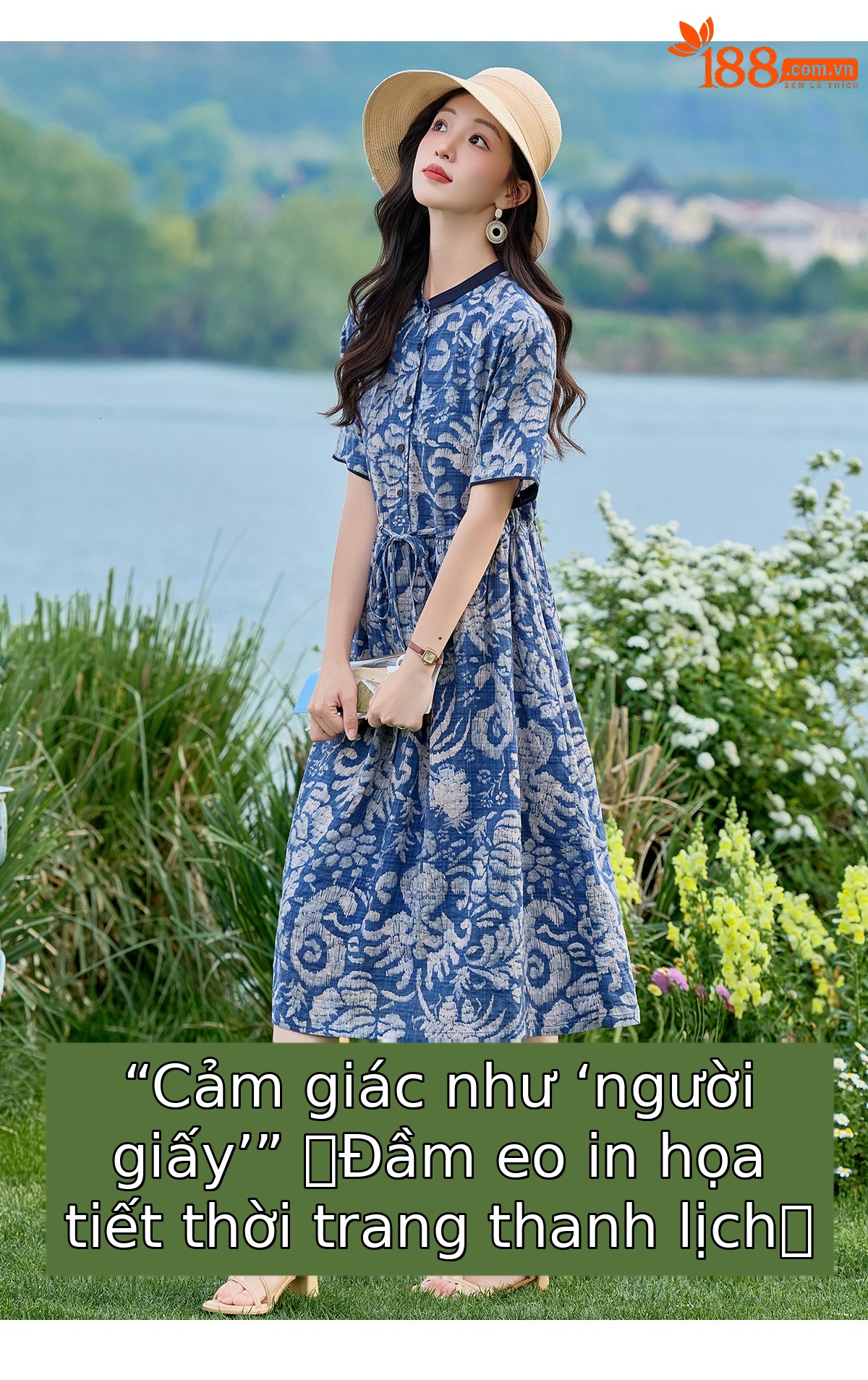 Đầm maxi nữ thắt eo họa tiết hoa nhí dáng suông rộng NI825 — Xanh lông mòng đen chi tiết 4